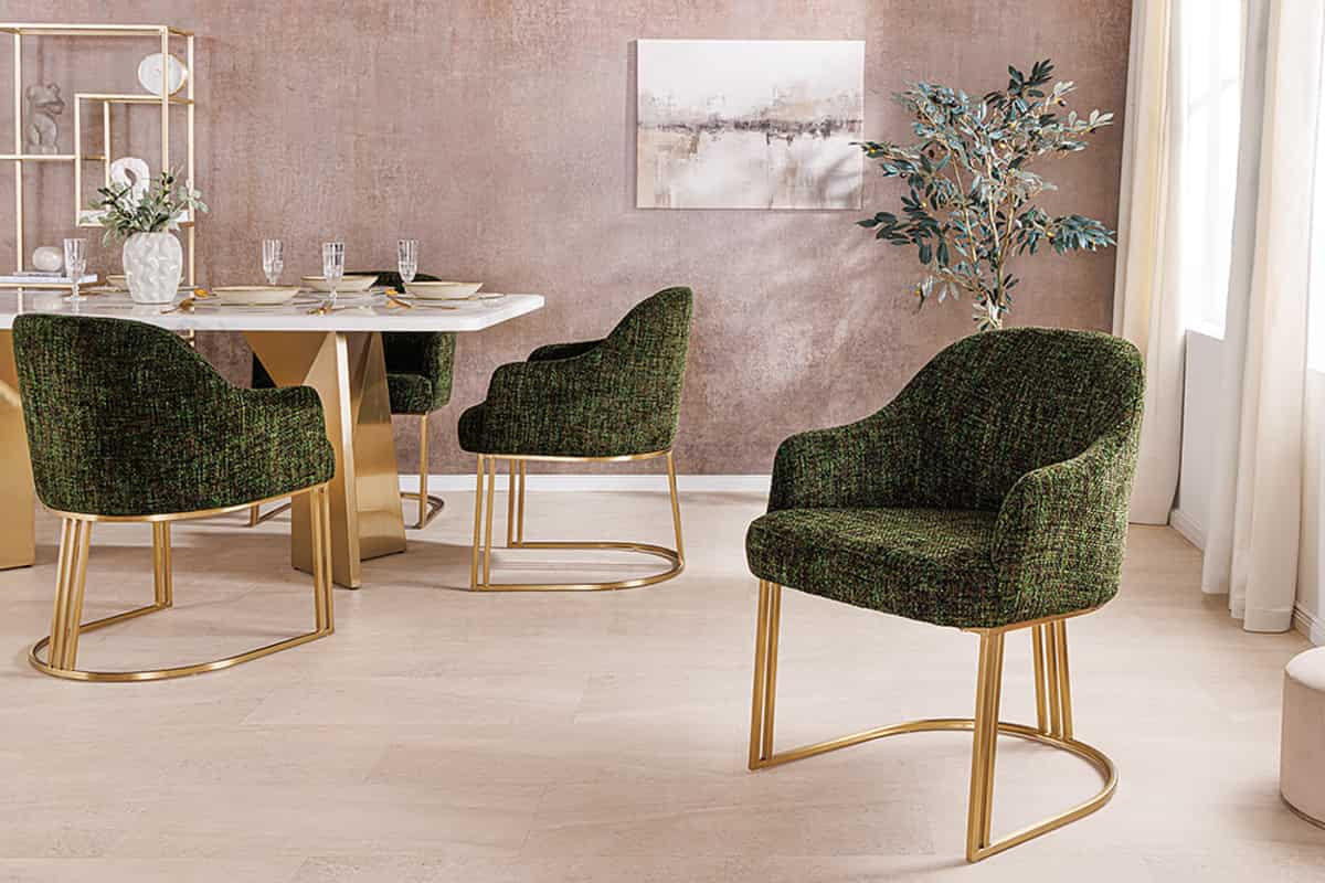 STUHL EXTRAVAGANCIA Chenille Dunkelgrün 80 cm - Goldfarben/Grün, Kunststoff/Metall (60/81/63cm) - riess-ambiente