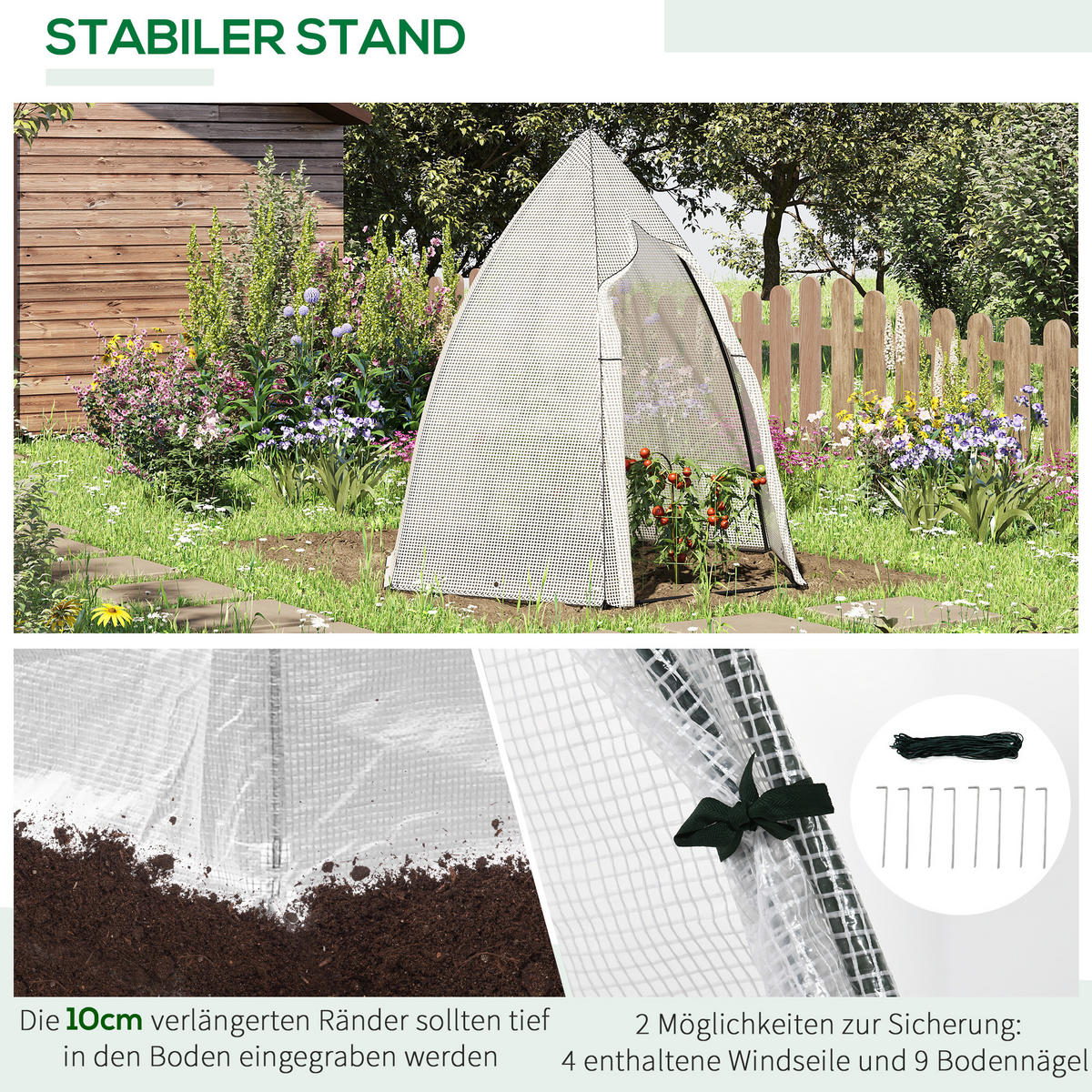 FOLIENGEWÄCHSHAUS, Weiß, Metall, PE-Kunststoff - Weiß, Kunststoff (140/180/160cm) - Outsunny