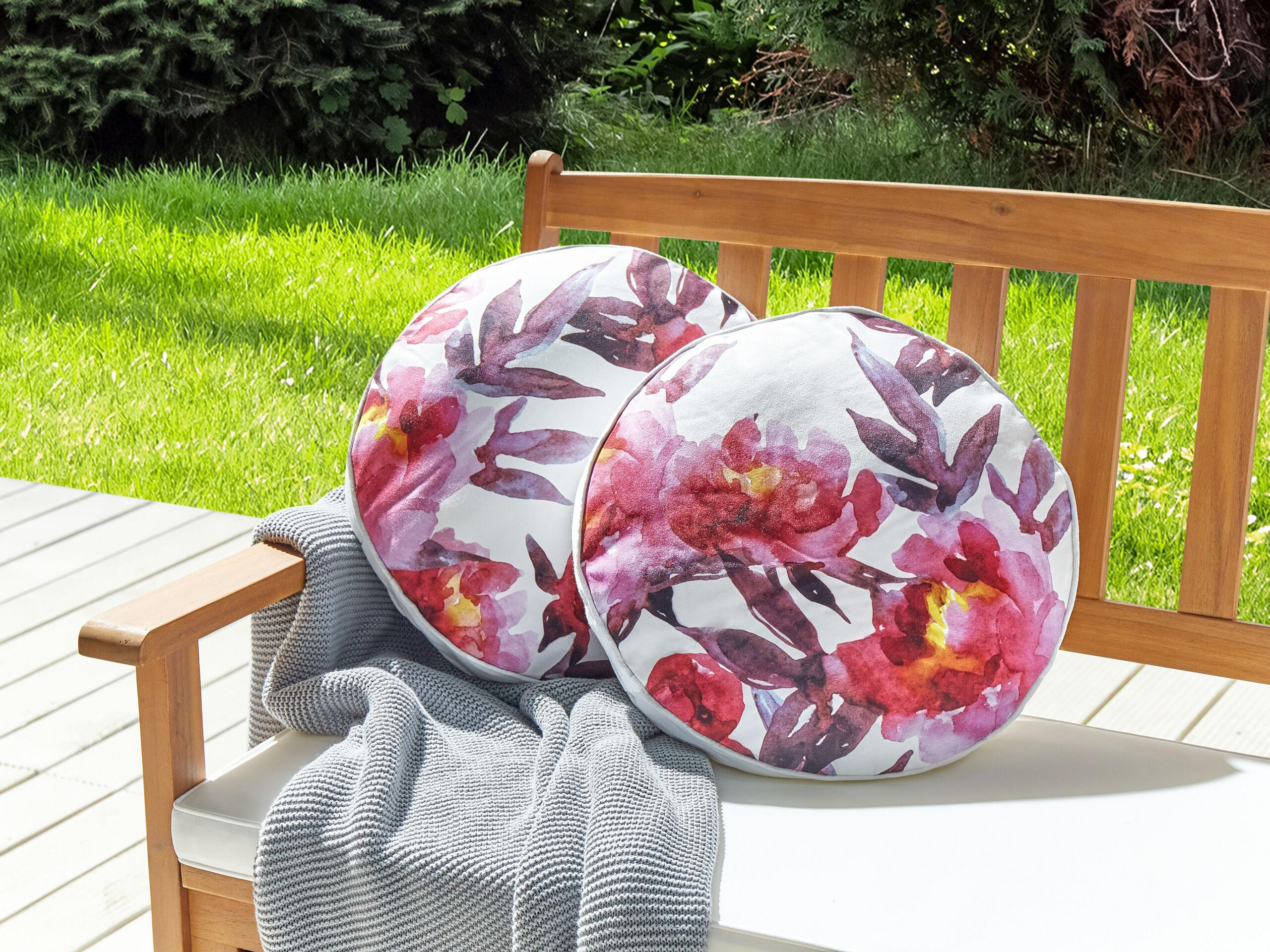 GARTENKISSEN 2er-Set Blumenmuster weiß/Rosa 40 cm Lanrosso - Weiß, Textil (40/40cm) - Beliani
