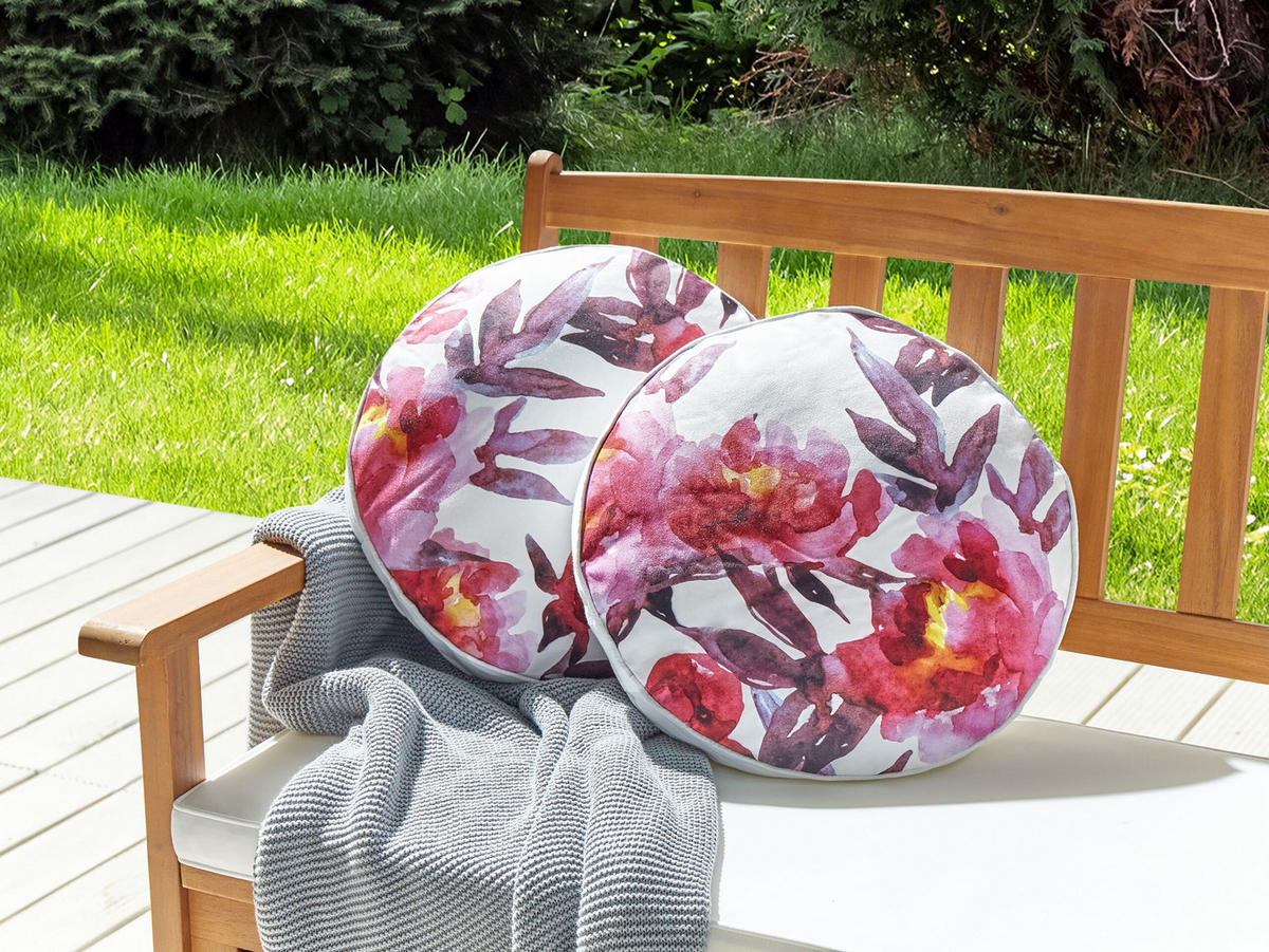 GARTENKISSEN 2er-Set Blumenmuster weiß/Rosa 40 cm Lanrosso - Weiß, Textil (40/40cm) - Beliani