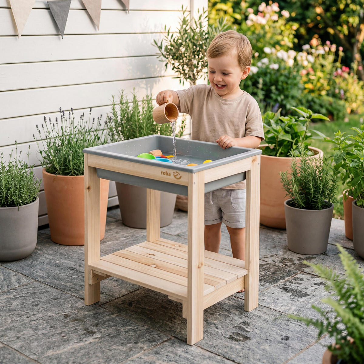 KÜLTÉRI JÁTSZÓASZTAL Tiny Outdoor+ natúr - natúr, műanyag/fa (32/38.5cm) - Roba