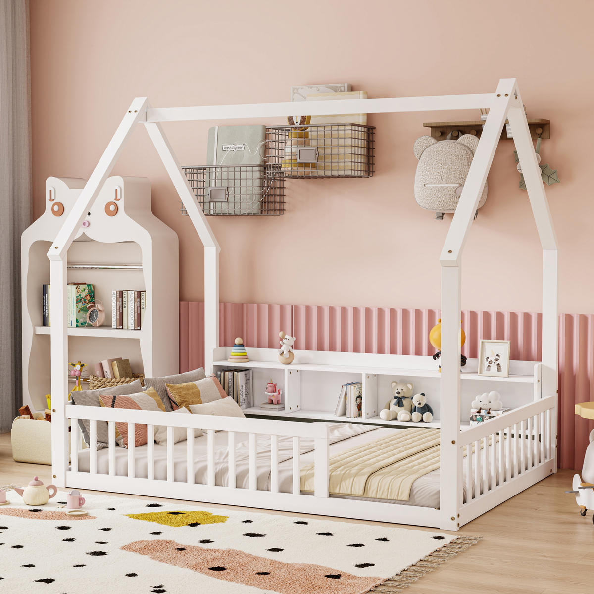 HAUSBETT 140/200 cm mit Ablagefächern, DE-41877, in Weiß - Weiß, Holz (140/200cm) - ComfortXL
