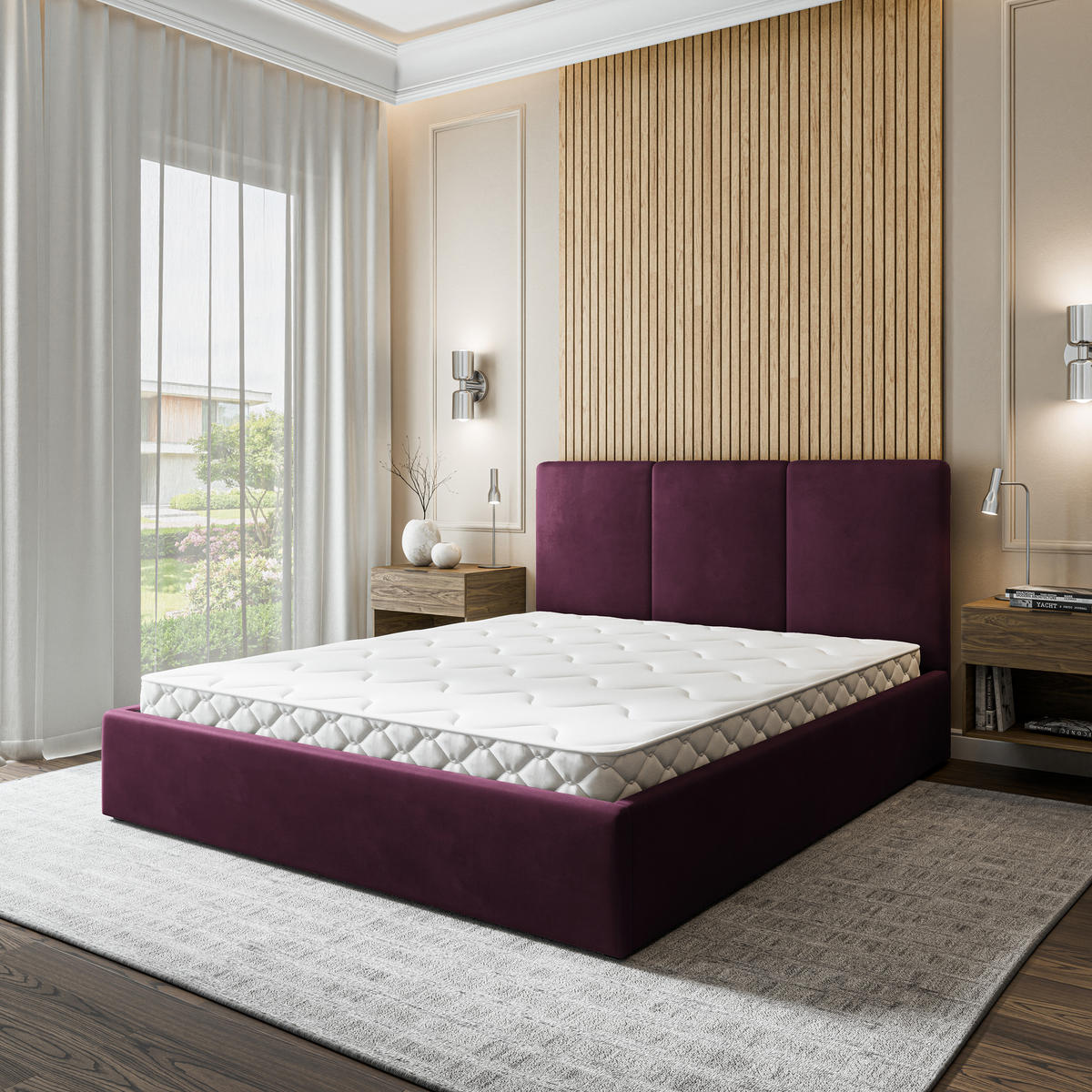 POLSTERBETT AZURI 160x200 cm mit Bettkästen - Violett - Violett, Holz (160/200cm) - MASSENO