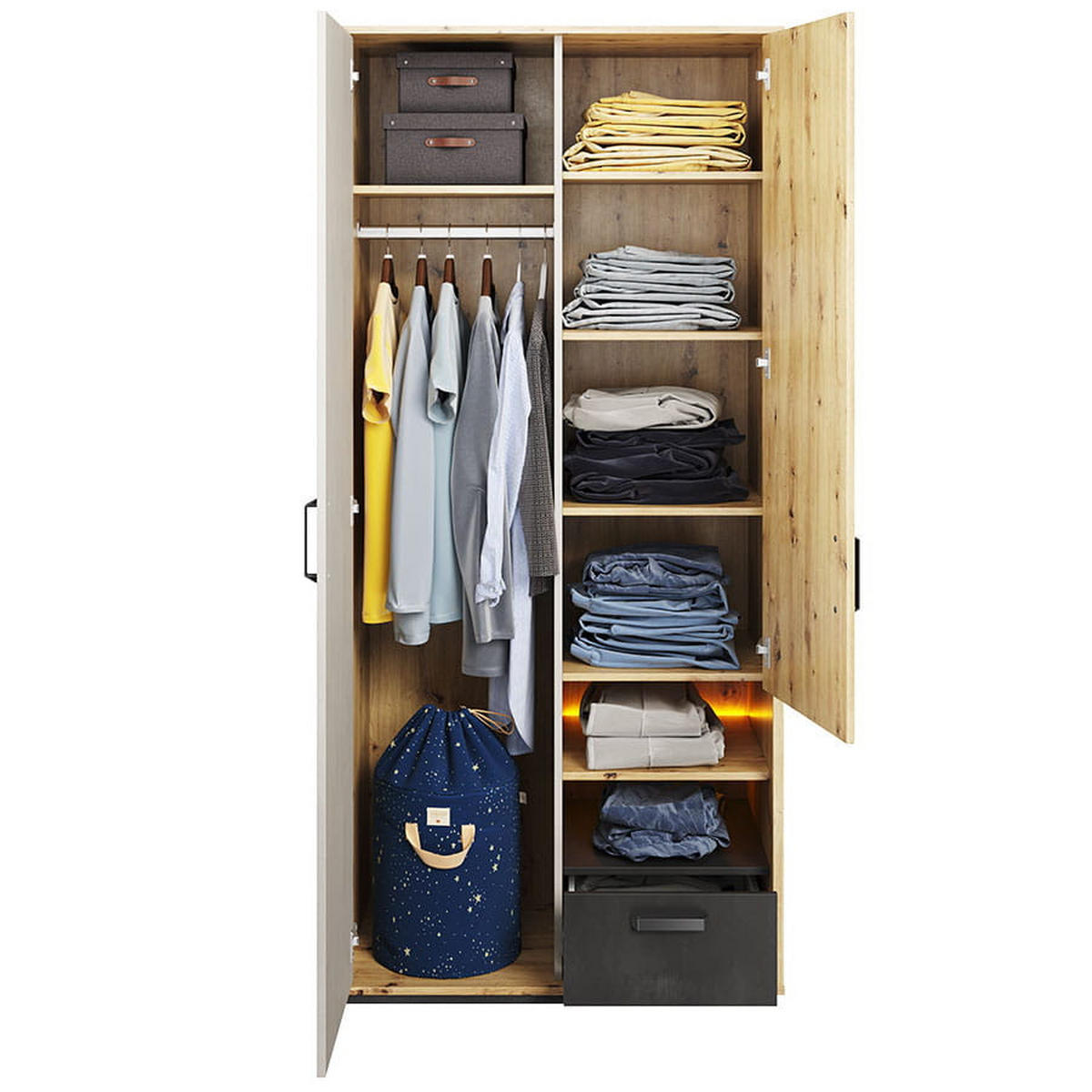 DREHTÜRENSCHRANK Qubic QB-03 - Eiche Artisan, Holzwerkstoff (90/195/52cm) - Meblini