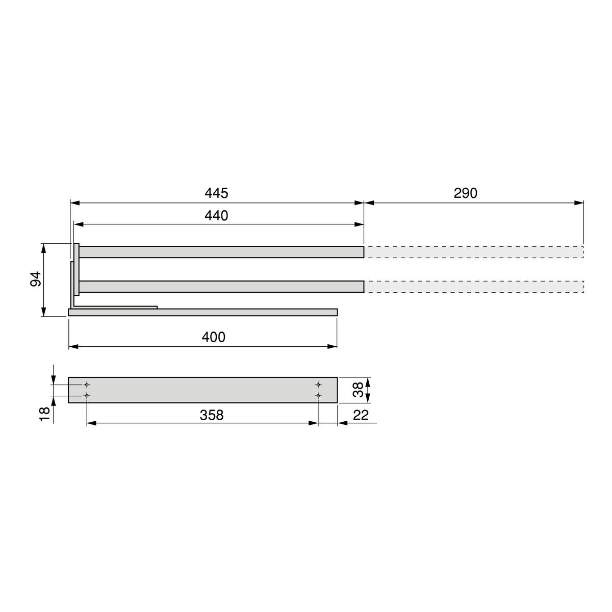 HANDTUCHHALTER, ausziehbar, 2 Arme, Aluminium, weiss lackiert - Weiß, Metall (9.4/4/44.5cm) - EMUCA
