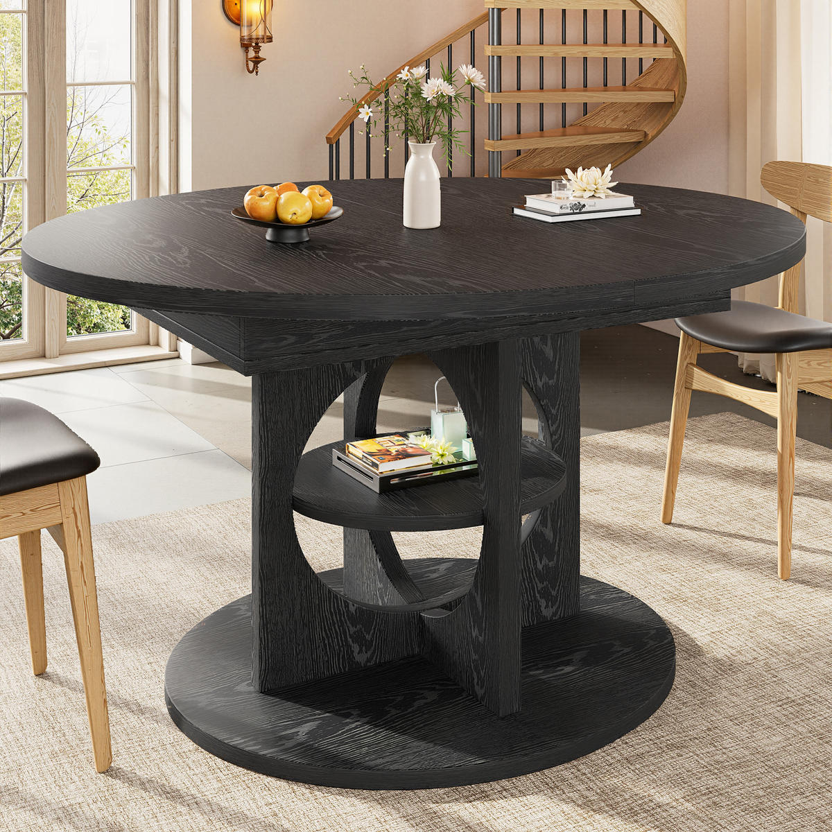 ESSTISCH in Holzoptik Ausziehbarer Küchentisch mit Stauraum, Multifunktionstisch für Küche und Wohnzimmer, 110–150cm - Schwarz, Holzwerkstoff/Metall (150/110/76cm) - STILVORA