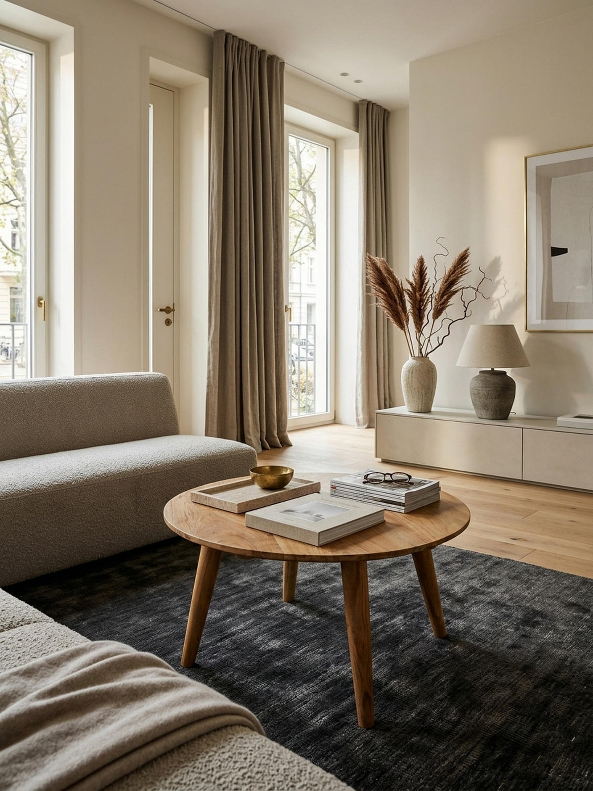COUCHTISCH Rund Akazie Massivholz 75cm - Stabile Holzbeine, Pflegeleicht, Handgefertigt - Beige/Braun, Holz (75/75/40cm) - KADIMA DESIGN