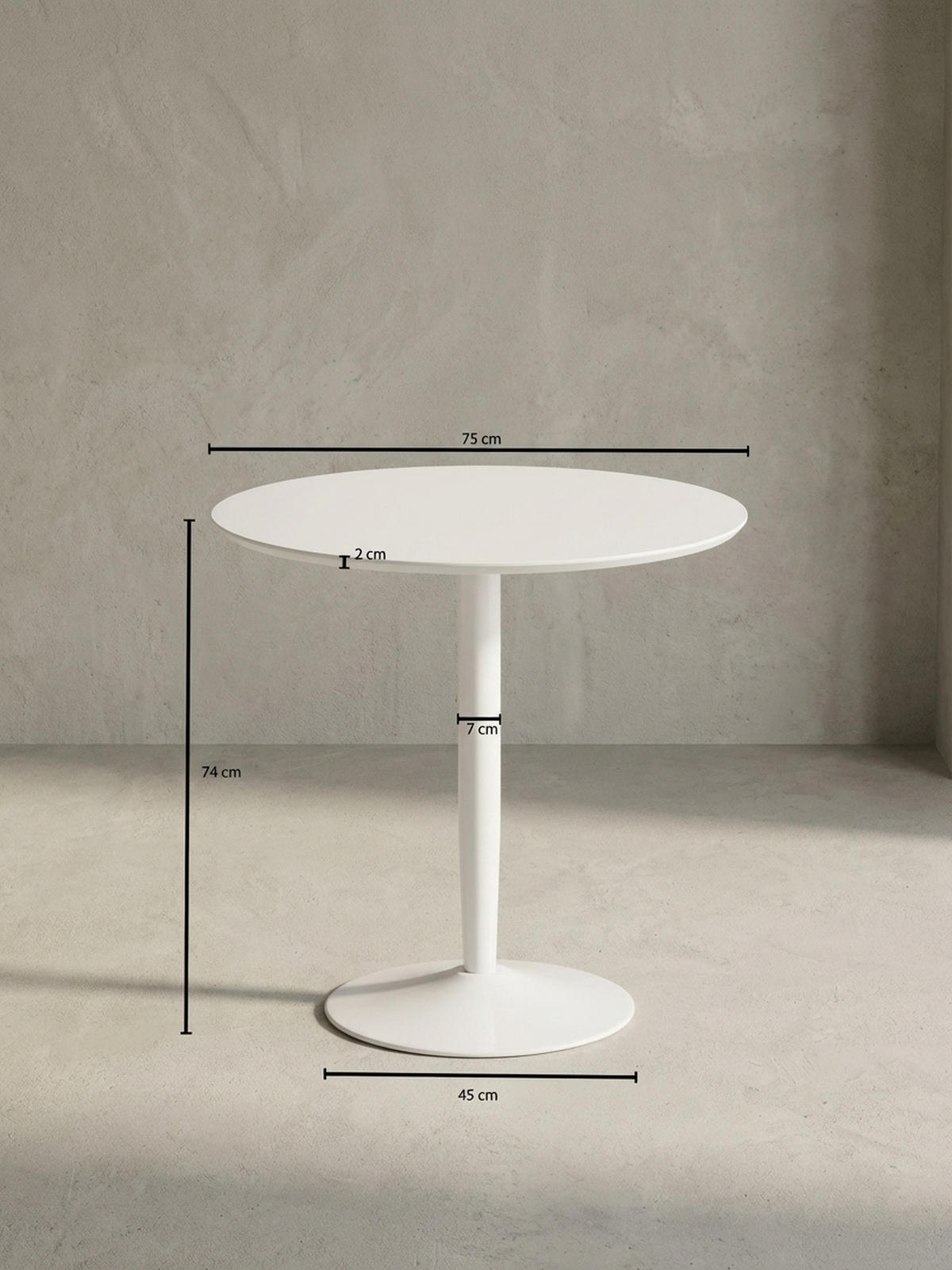 ESSTISCH – Hochglanz Weiß 75x75x74 cm Trompetenfuß für 2 Personen - Weiß, Holz/Metall (75/75/74cm) - KADIMA DESIGN