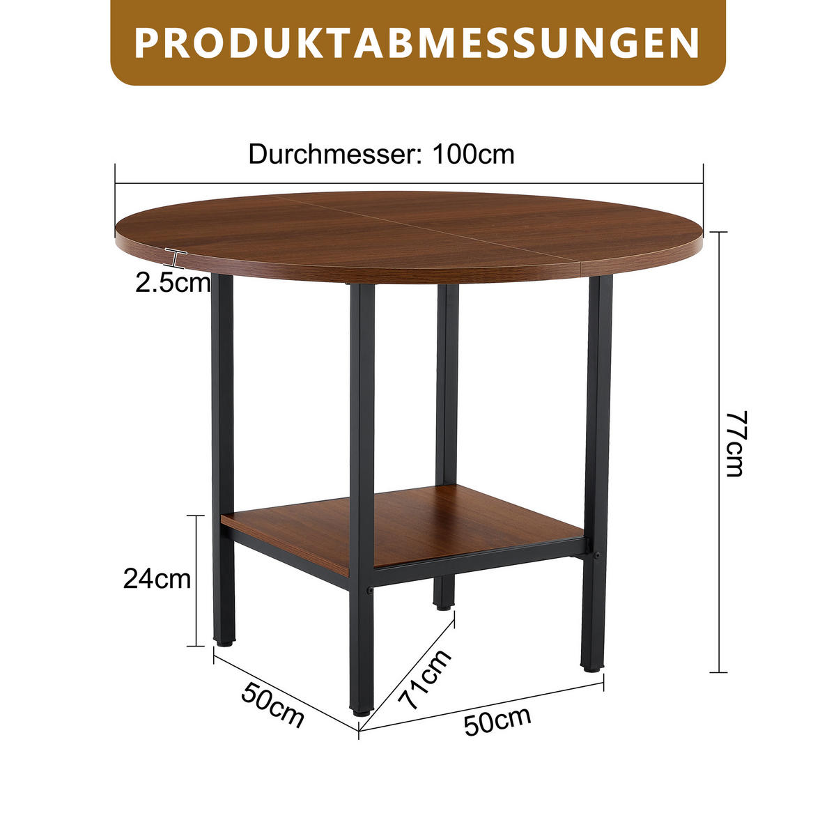 ESSTISCH 100/100/77 cm walnuss aus MDF mit Ablage - Walnussfarben, Holzwerkstoff (100/100/77cm) - OKWISH