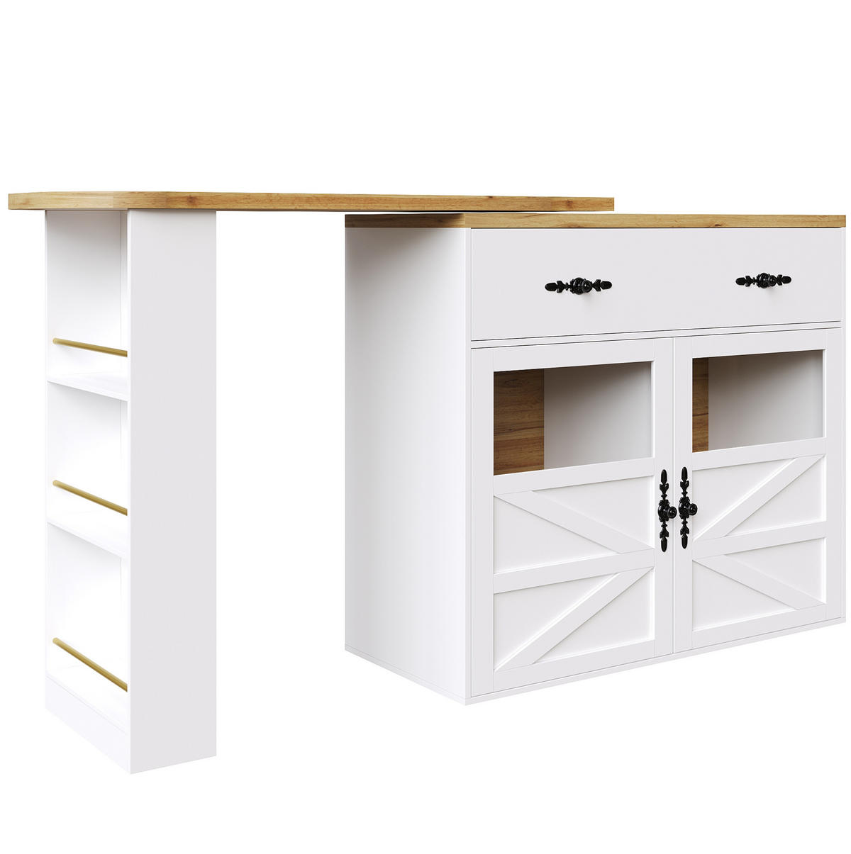 KÜCHENINSEL aus MDF 138-204x39x104 cm in Weiß mit 360° Drehfunktion - Weiß, Holzwerkstoff (204/104/39cm) - Modfu