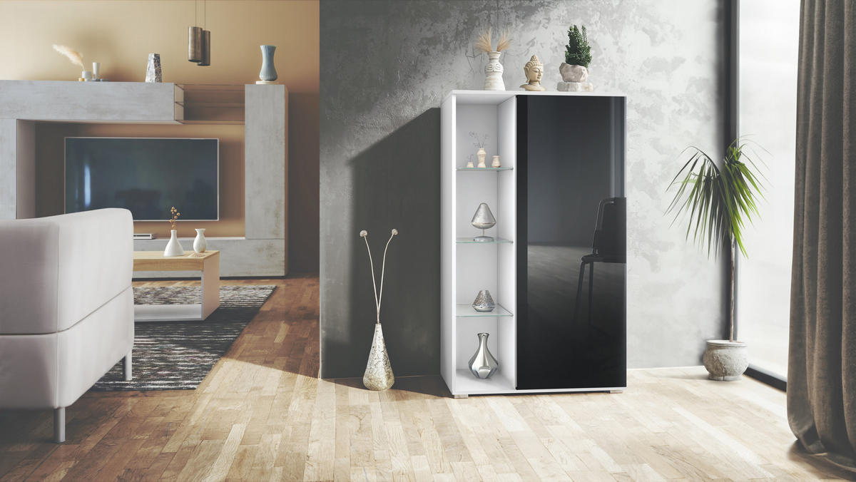 VITRINE Davos Schwarz Hochglanz - Schwarz Hochglanz, Holzwerkstoff (71.5/134/35cm) - Vladon
