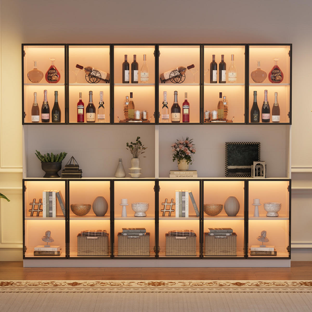 VITRINE 240/34/200 cm aus MDF und Glas mit LED-Beleuchtung und 12 Türen Weiß - Weiß, Holzwerkstoff (240/200/34cm) - Modenvie