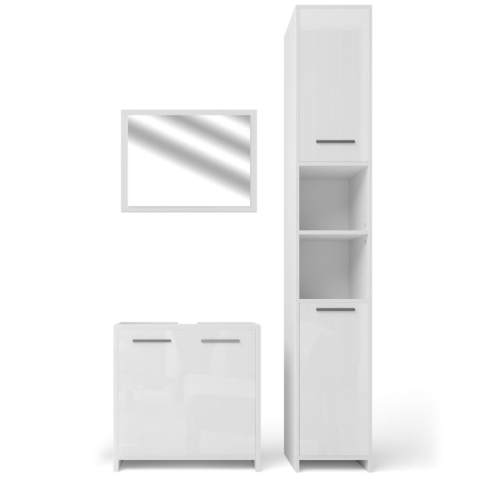 BADMÖBEL-SET Kiko Weiß Hochglanz 3 Teile - Weiß Hochglanz/Weiß, Holzwerkstoff (58/60/33cm) - Vicco