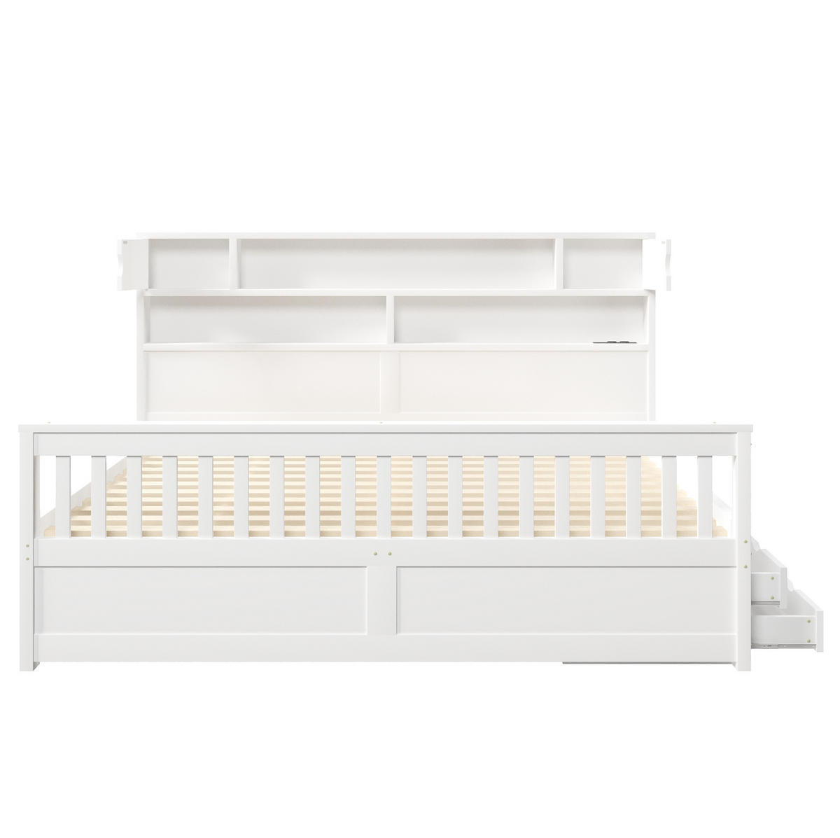 POSTEĽ 180/200 cm biela z MDF a preglejky s LED čelom, policami, USB a 4 zásuvkami - biela, kompozitné drevo (180/200cm) - OKWISH
