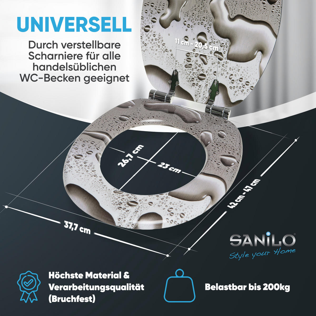 WC-SITZ mit Absenkautomatik Dewdrop - Grau, Holzwerkstoff (38/6/47cm) - Sanilo