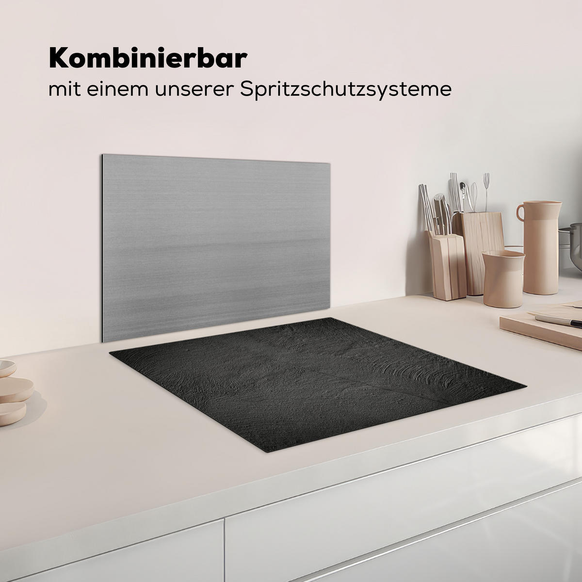 HERDABDECKPLATTE Beton - Schwarz - Industriell Ceranfeldabdeckung 59x52 cm - Anthrazit, Kunststoff (59/52/0.2cm) - MuchoWow
