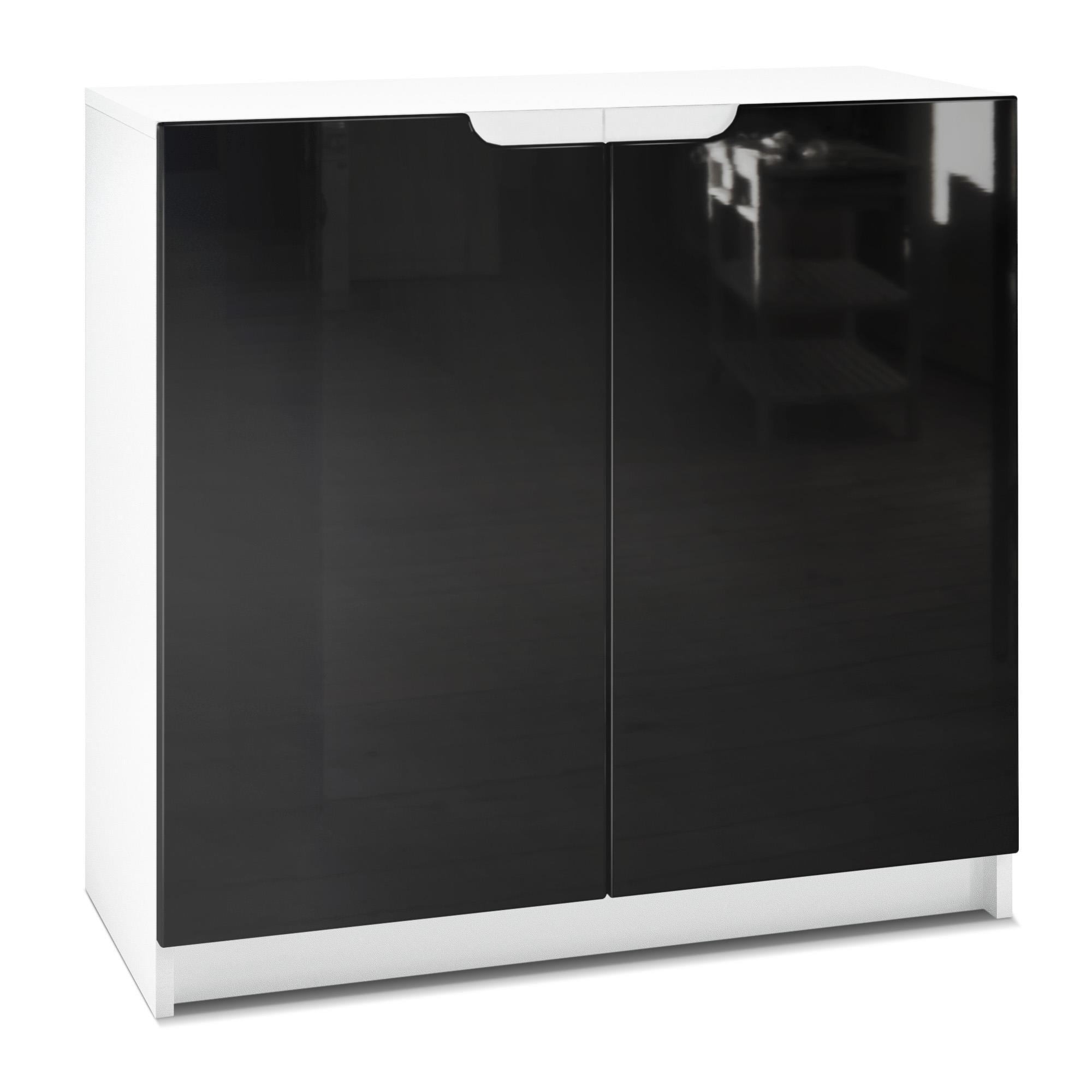 KOMMODE Logan Fronten in Schwarz Hochglanz - Schwarz Hochglanz, Holzwerkstoff (82/78/37cm) - Vladon