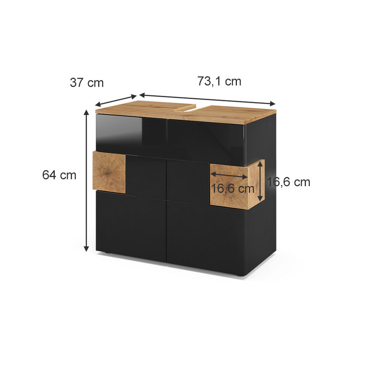WASCHBECKENUNTERSCHRANK Eden Anthrazit 73.1 x 64 cm - Anthrazit/Eiche Artisan, Holzwerkstoff (73.1/64/37cm) - Vicco