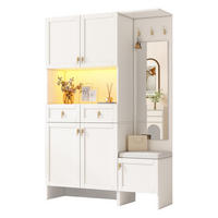 GARDEROBE Garderobenbank Schuhschrank Spiegel LED Multifunktion Stauraum Kippschutz modern - Weiß, Holzwerkstoff (120/180/33.5cm) - EVRYAE