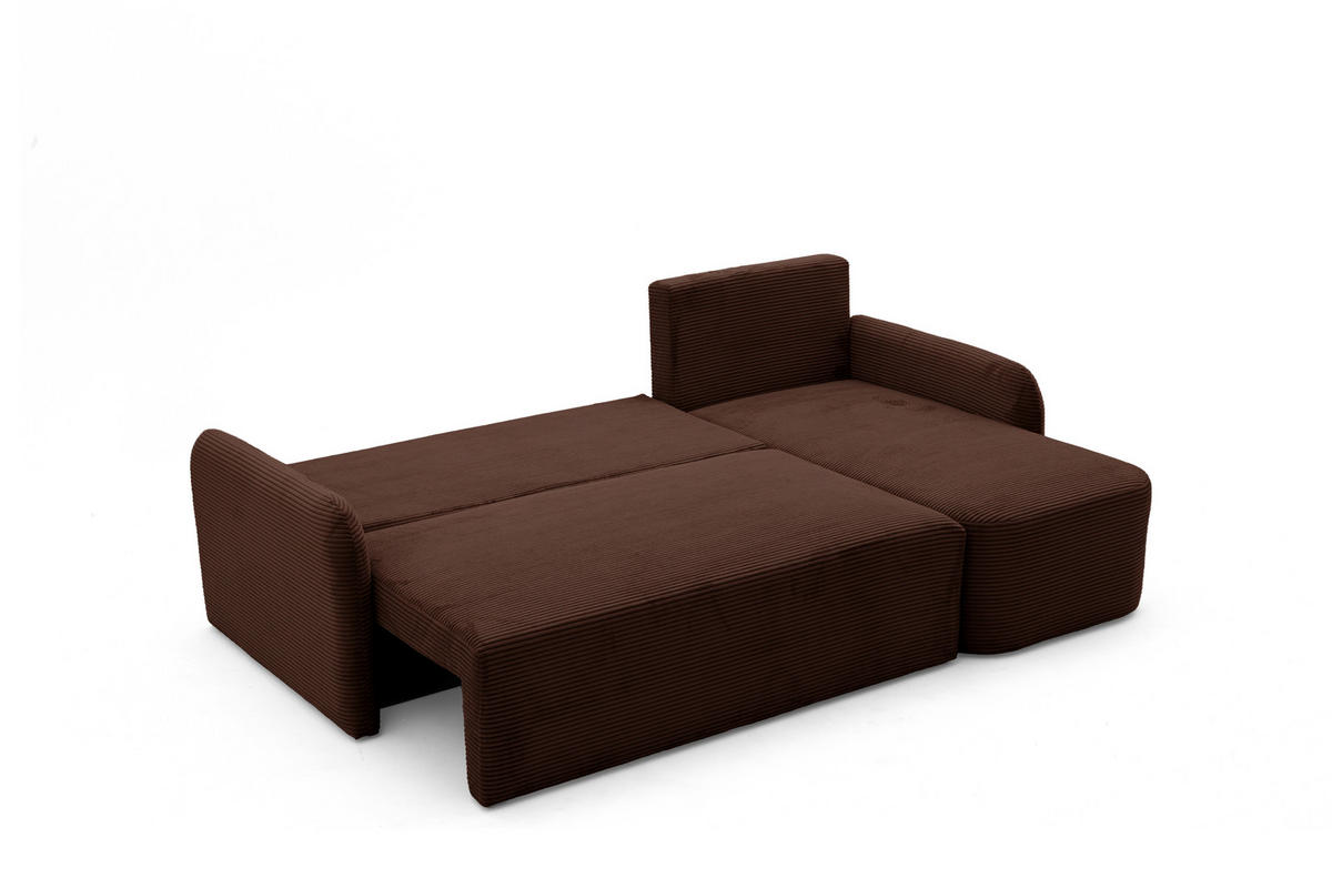ECKSOFA CASPER L Rechts mit Schlaffunktion 132x198 Cord Dunkelbraun - Dunkelbraun/Schwarz, Holz/Kunststoff (145/217cm) - NACANAPA