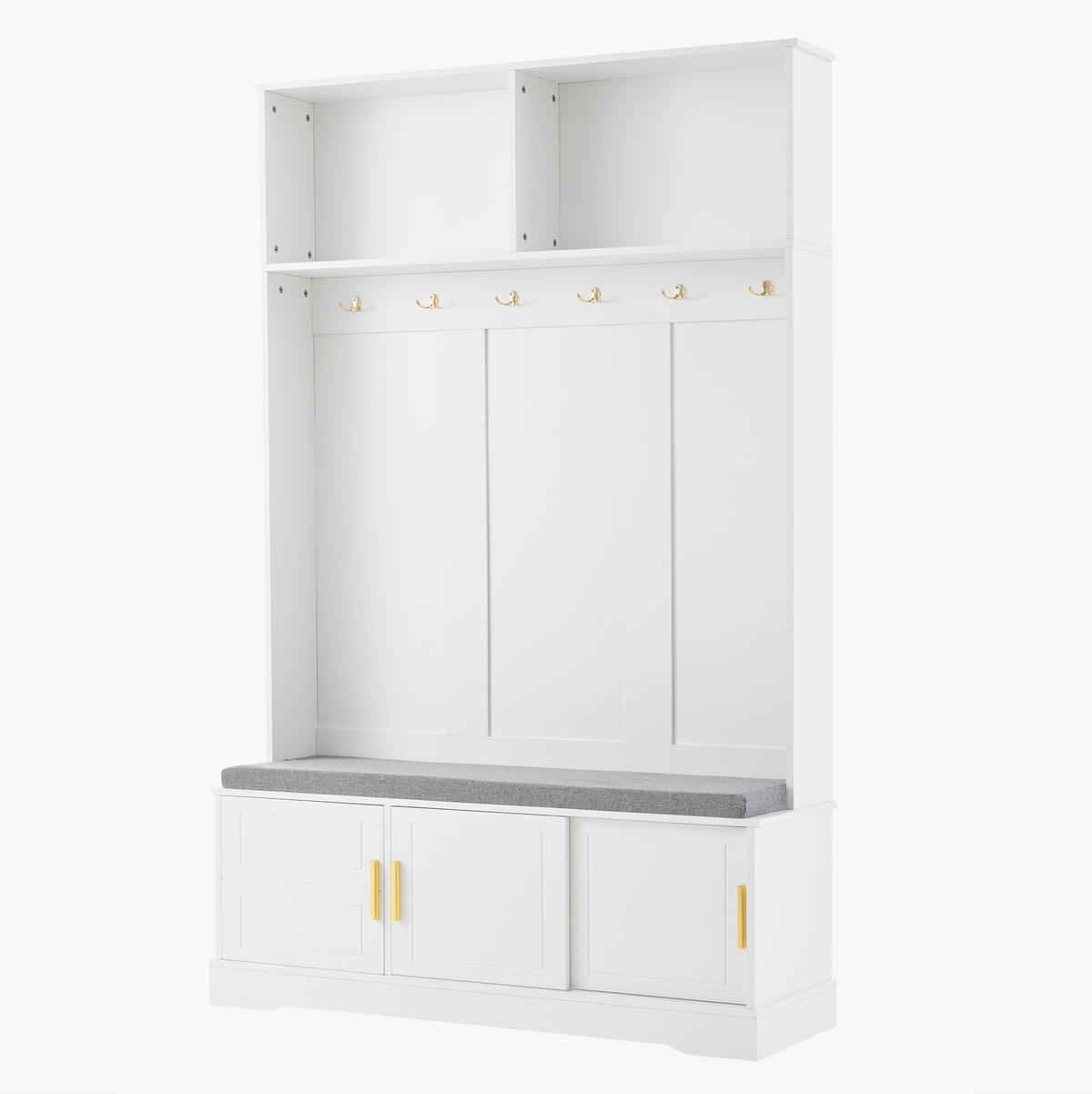 STANDGARDEROBE mit Sitzbank und Schuhablage, 6 Haken, Weiß, 120/40/191 cm - Weiß, Holzwerkstoff (120/191/40cm) - BEAOK