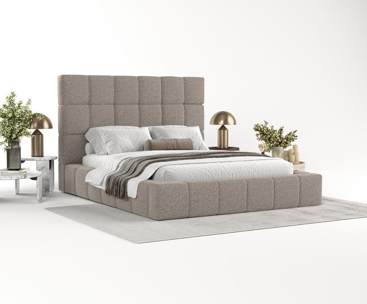 POLSTERBETT Skiathos mit Stauraum 200/200 cm Beige im Bubble Stoff - Beige/Schwarz, Holz/Holzwerkstoff (200/200cm) - AltaBeds