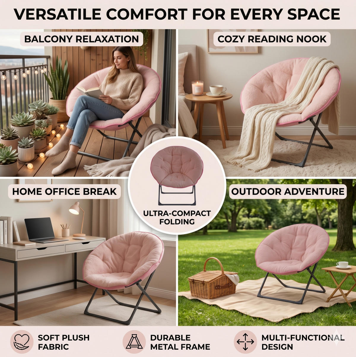 SESSEL 80/80/37 cm aus Fabric+Metal Rose mit Klappfunktion - Rosa, Textil (53/85/58cm) - OKMYHOME