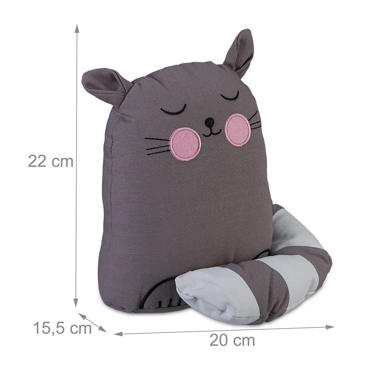 ZARÁŽKA Sivá Biela Ružová Mačka plnená pieskom - sivá, textil/plast (20/15.5cm) - Relaxdays