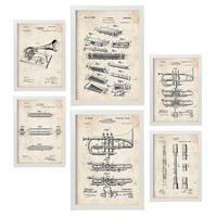 POSTER Set Mit 6 Plakaten Mit Blasinstrument Patenten Im Vintage Stil A3 & A4 Weißer Rahmen - Weiß, Papier (29/3cm) - Nacnic