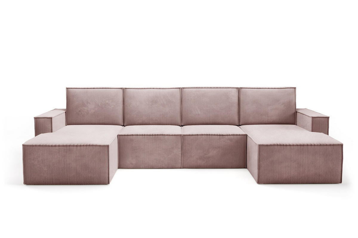 WOHNLANDSHAFT Orto Rosa - Rosa, Holzwerkstoff/Textil (320/93/142cm) - Bettso