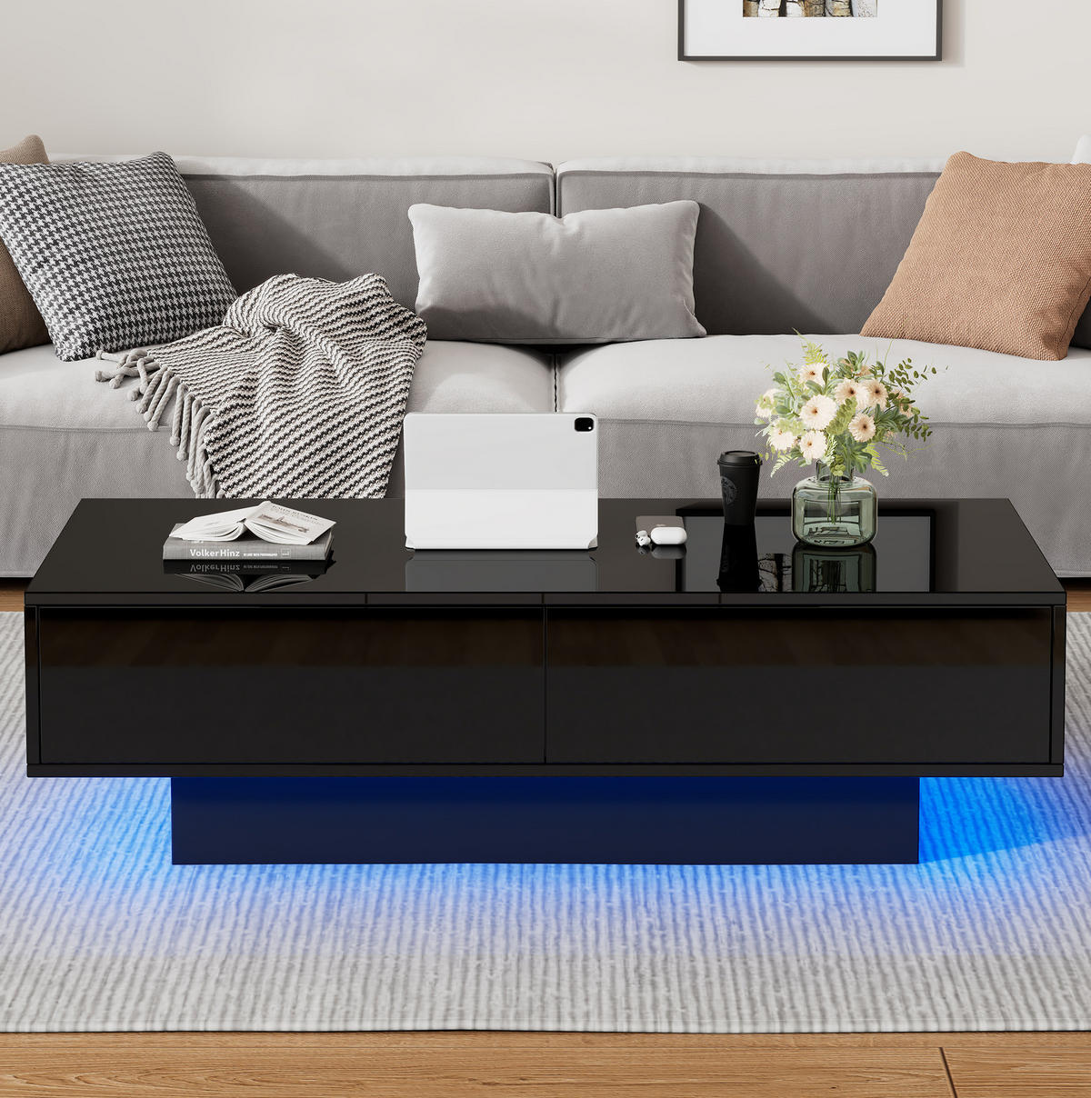 COUCHTISCH mit 2 Schubladen 115 x 55 x 34 cm Hochglanz Schwarz - Schwarz, Holzwerkstoff (115/55/34cm) - Meubliv