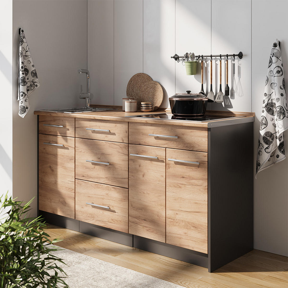 KUCHYNSKÝ BLOK Fame-Line, Dub Goldkraft/antracitová, 150 cm, AP Antracit - dub medový/antracitová, kompozitné drevo (150/82/60cm) - Vicco