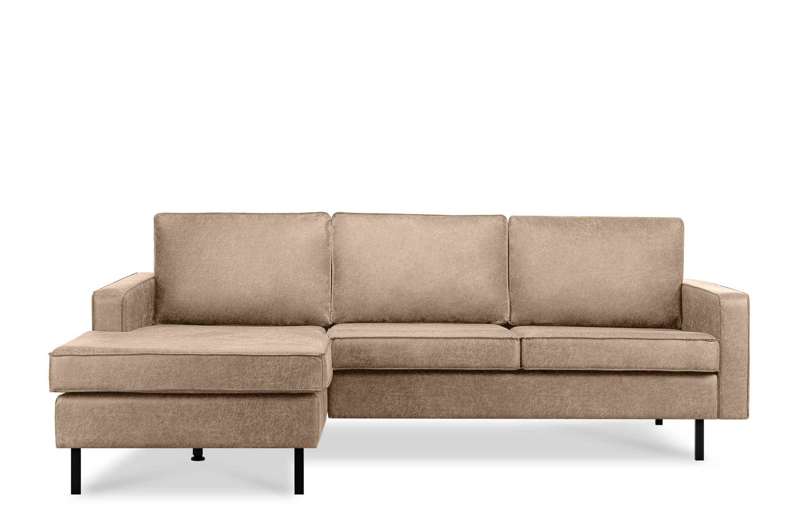ECKSOFA-LINKS INVIA mit Armlehnen vintage, Lederoptik-Stoff, beige - Beige/Schwarz, Textil (234/160cm) - KONSIMO®