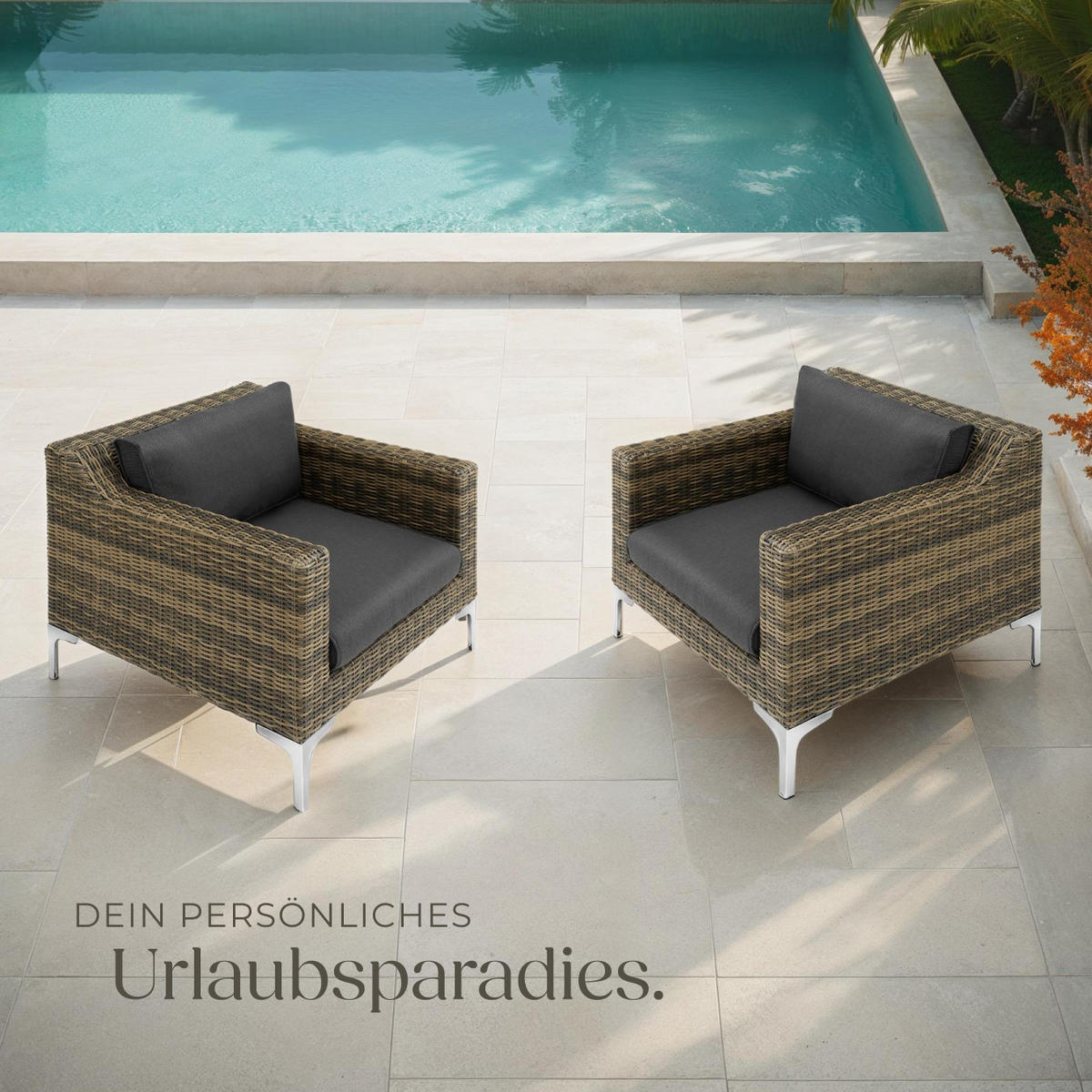 GARTEN-LOUNGE-SET Villanova,kein Aufbau,anthrazit-meliert - Anthrazit, Kunststoff - tectake
