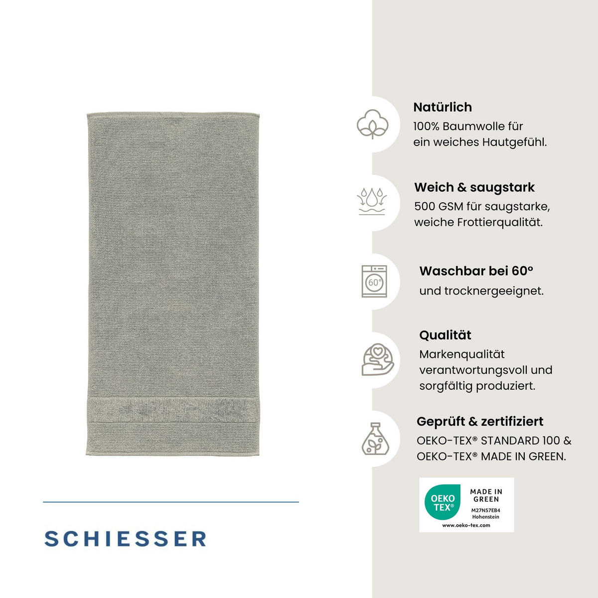 HANDTUCHSET Turin - 4-teilig - 50x100 cm - Grau - Grau, Textil (50/100cm) - SCHIESSER