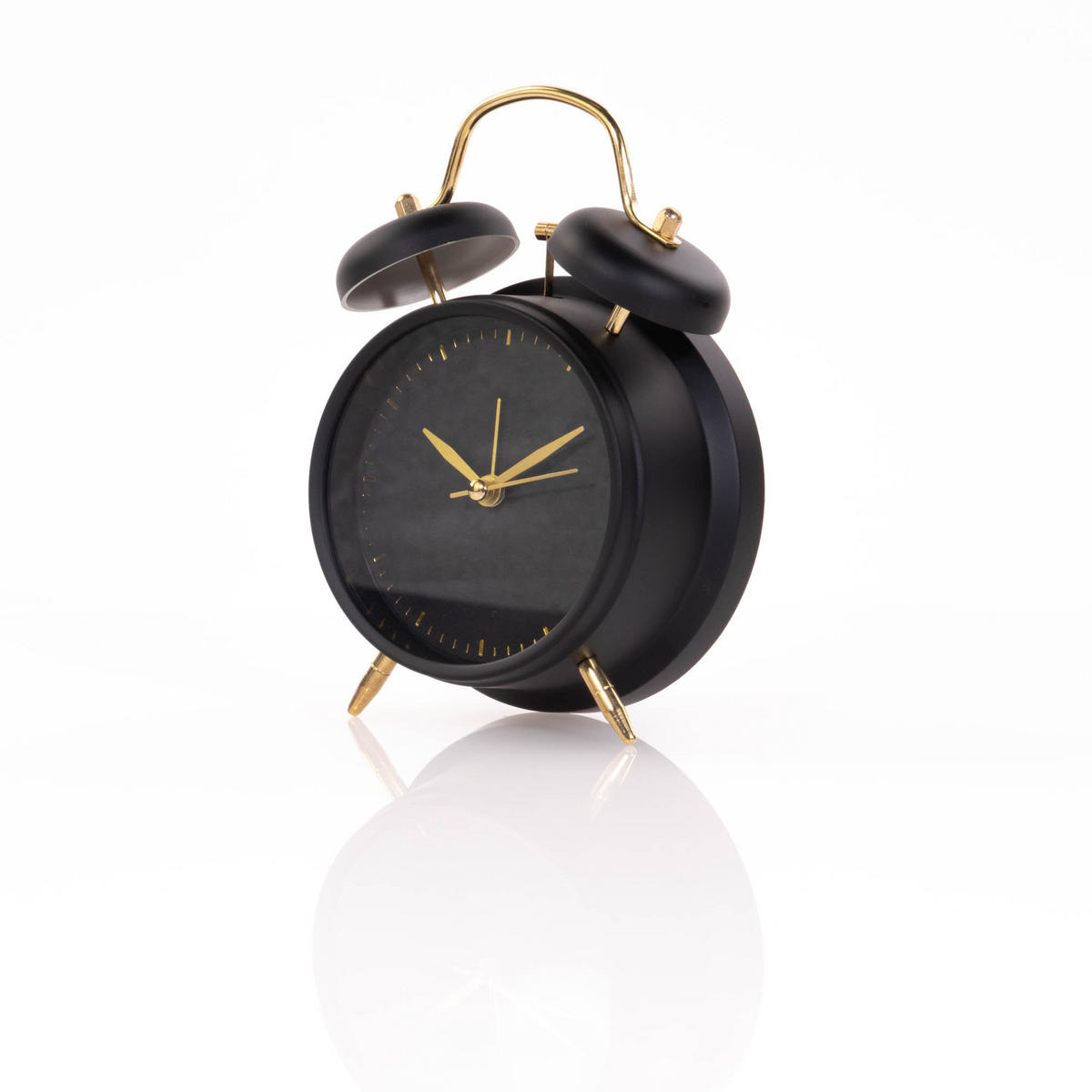 WECKER mit goldenen Uhrzeigern 12/6/18 cm - Schwarz, Kunststoff (6/18/12cm) - Home Styling Collection