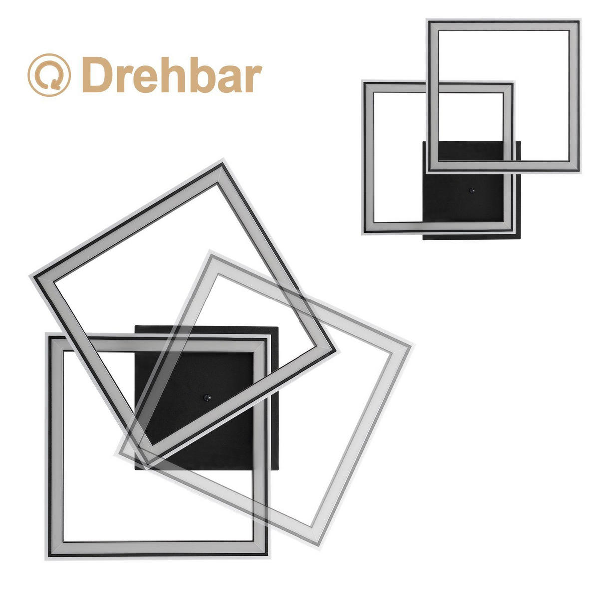 LED-DECKENLEUCHTE Wehrdorf 44.5/7.0/44.5 cm - Schwarz, Metall (44.5/44.5/7cm) - ZMH