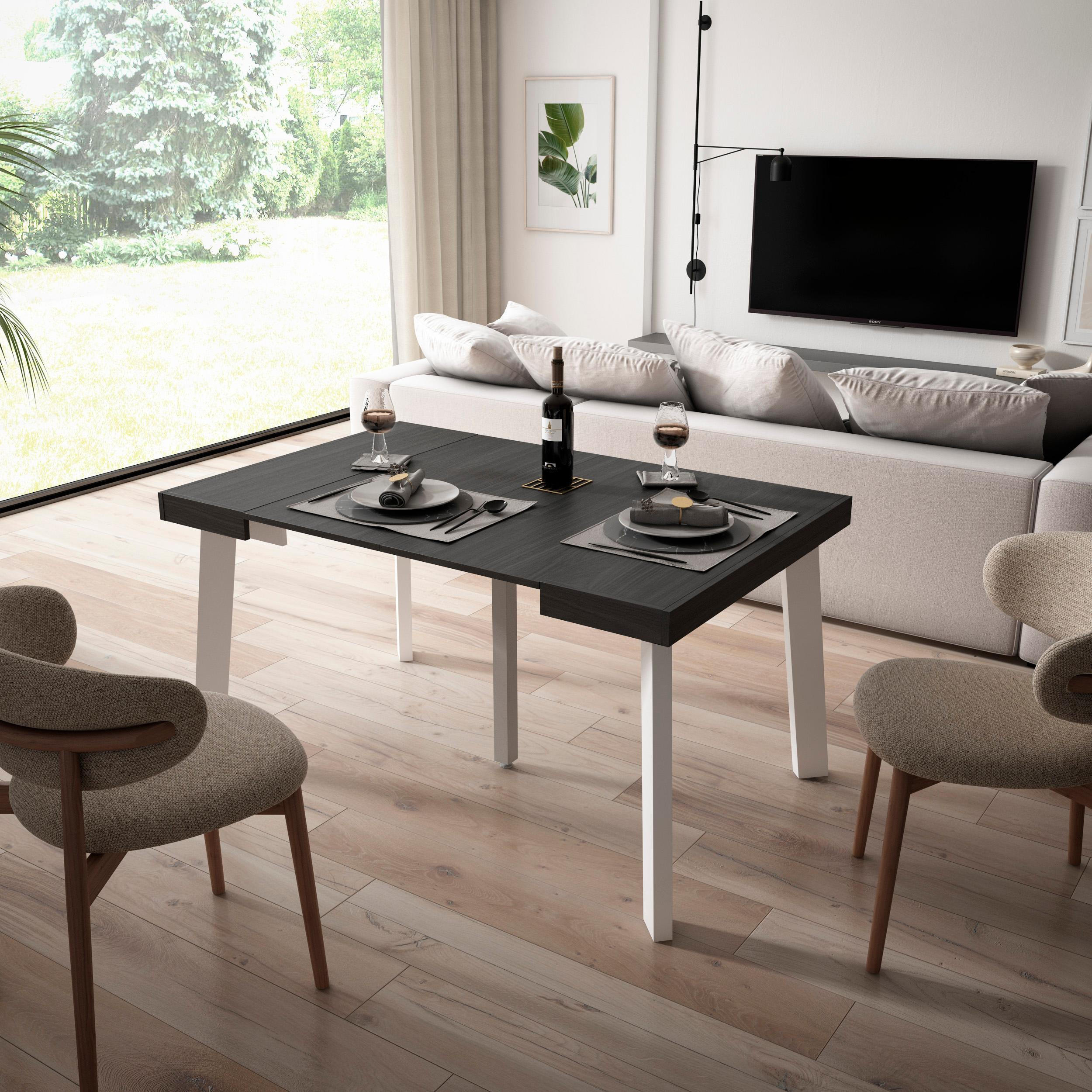 KONSOLENTISCH ausziehbar 58 bis 140cm, für 6 Gäste, schwarz, 90/58/73cm - Schwarz, Holzwerkstoff (90/140/73cm) - Skraut Home