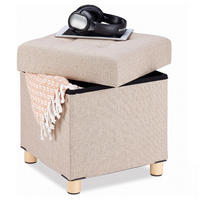 SITTPUFF beige förvaring linnelook träben 40x38x38 cm - Beige, Träbaserade material/Textil (38/40/38cm) - Relaxdays
