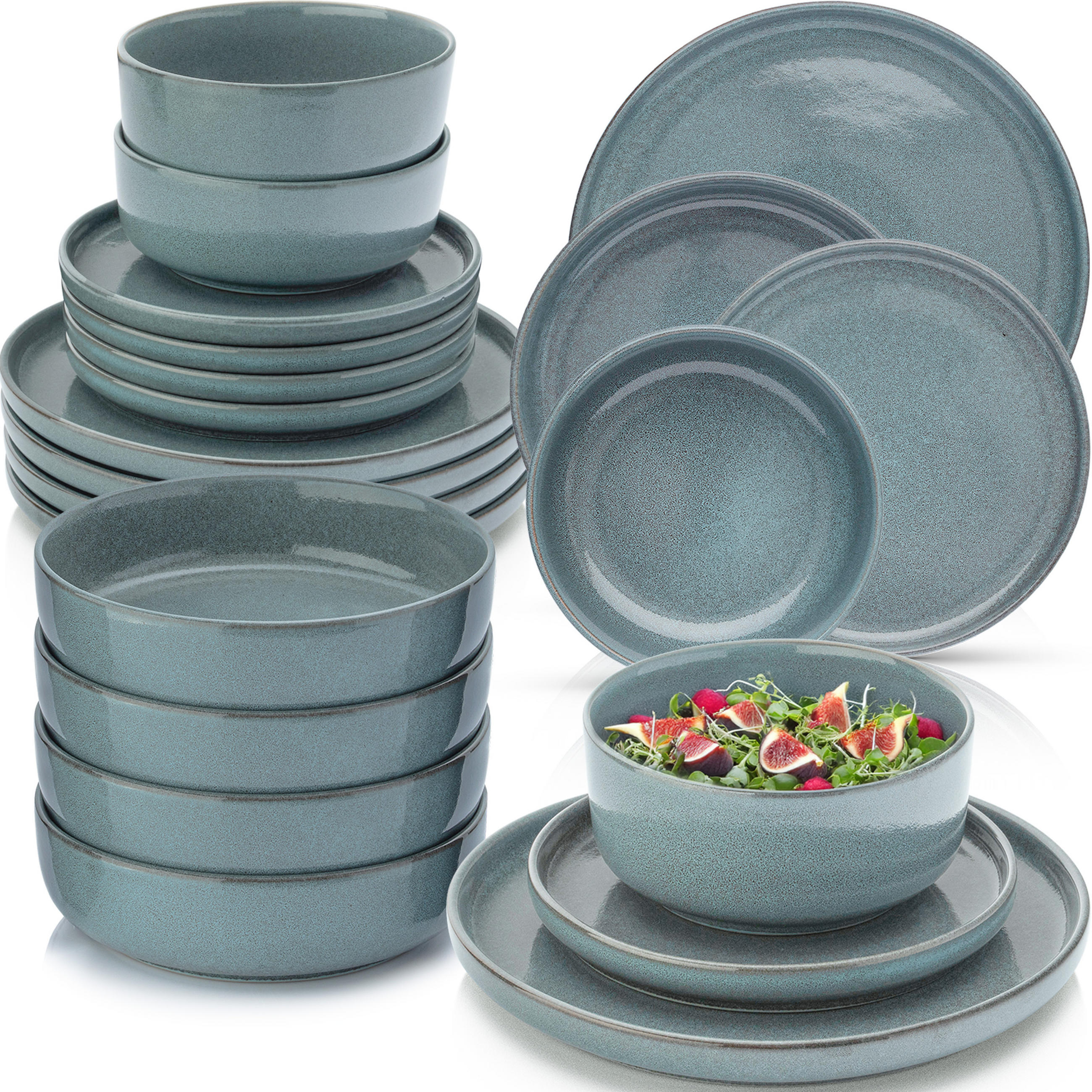 TAFELSERVICE KAIRO OCEAN - 24 teilig aus Steingut - Blau, Stein (27/6.7/27cm) - Sänger