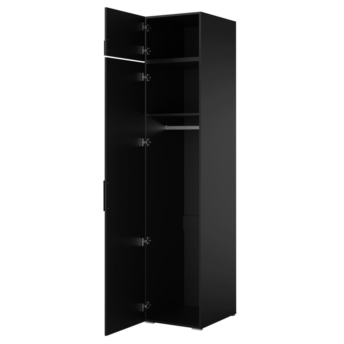 DREHTÜRENSCHRANK mit Aufsatz Napoli 1D 50 Schwarz (schwarzer oder goldener Griff) - Silberfarben/Schwarz, Holzwerkstoff/Kunststoff (50/35/60cm) - mzm24