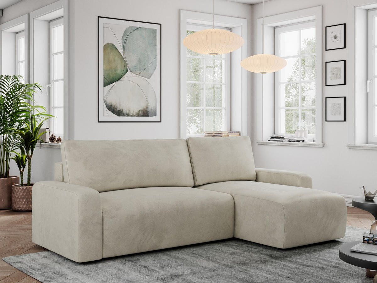 ECKSOFA ARGOS Beige Velours - Beige/Schwarz, Kunststoff/Textil (245/150cm) - MKS