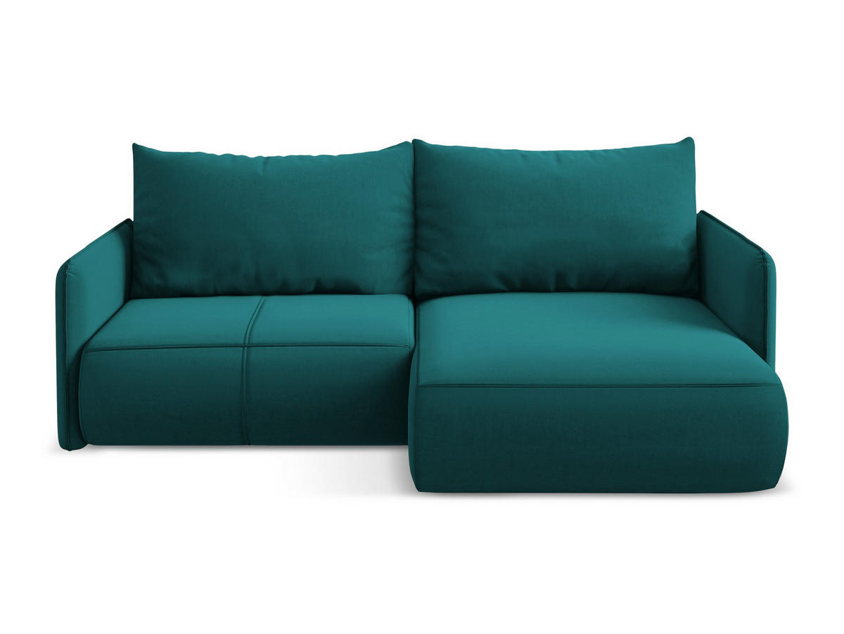 ECKSOFA mit Schlaffunktion Samt Stoff Blau - Blau/Petrol, Kunststoff/Textil (207/148cm) - Makamii