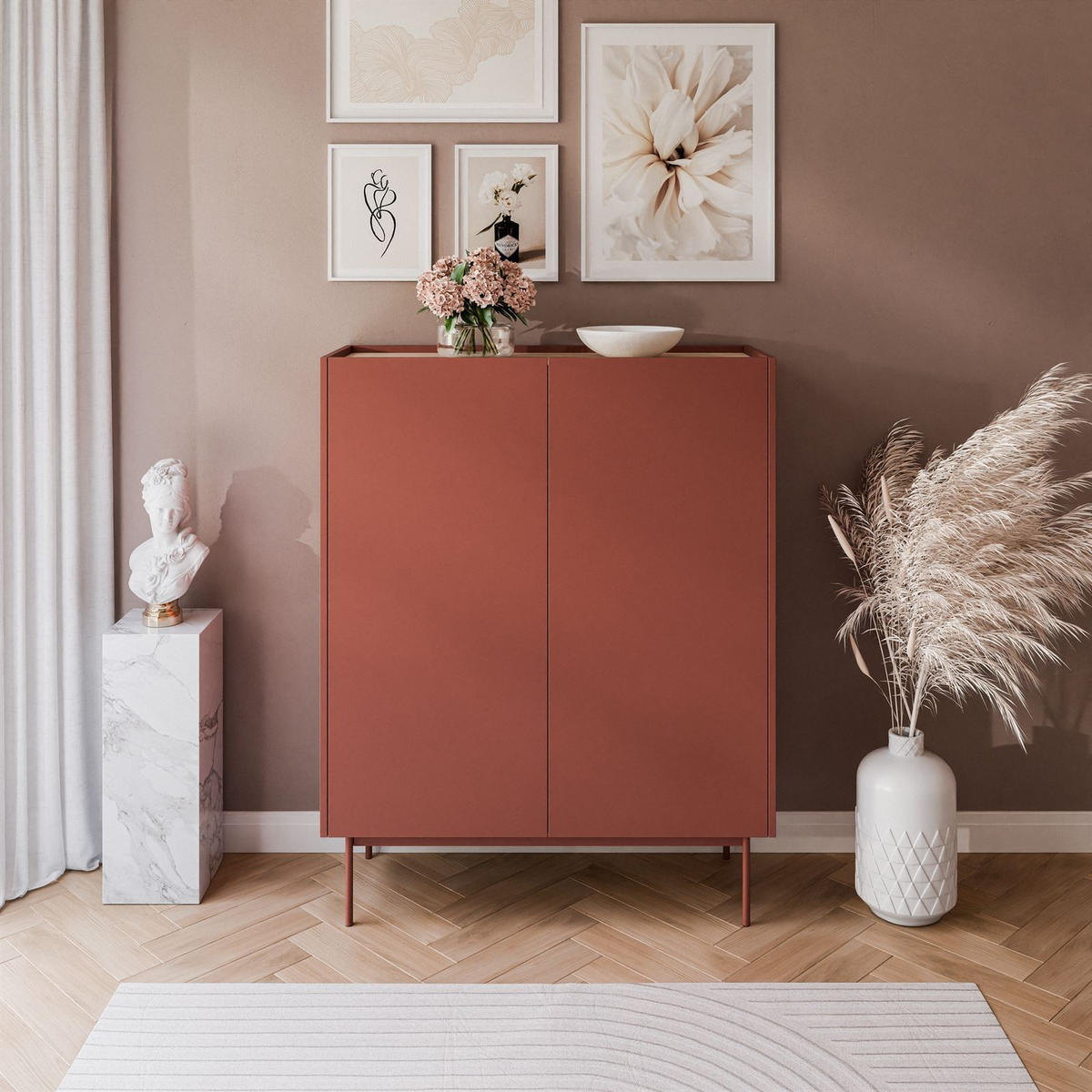 KOMMODE ESSENCE 2D KD97 Keramik Rot / Eiche Linea - Eichefarben/Rot, Holzwerkstoff (97/122/37cm) - Lookway