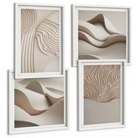 BILDER SET 4er Set - 50x50 cm & 40x60 cm Weißer Rahmen - Abstrakte Wellen auf dem Sand - Weiß, Kunststoff (50/50cm) - TULUP