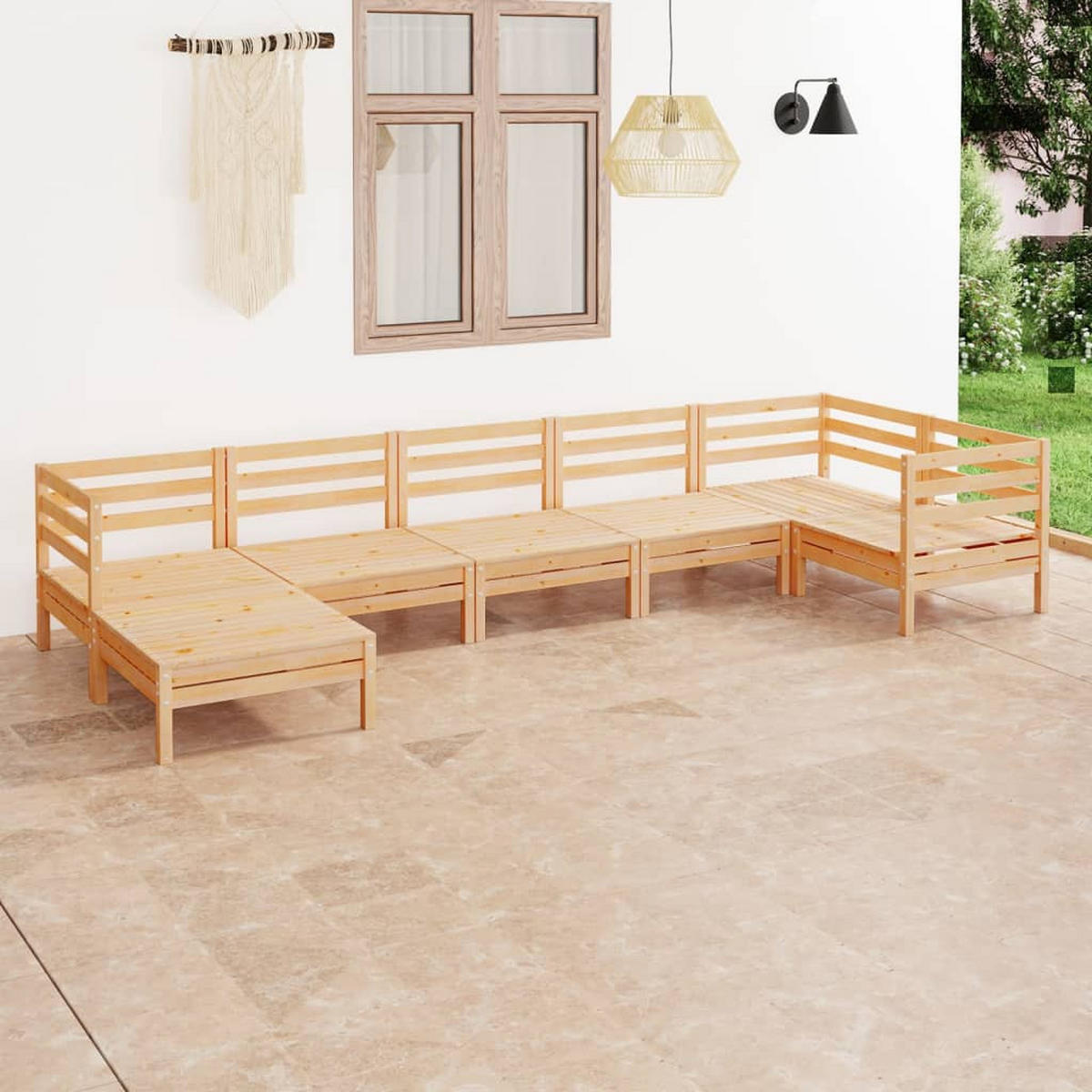 GARTEN-LOUNGE-SET 7-TLG. Massivholz Kiefer - Braun, Holz - vidaXL