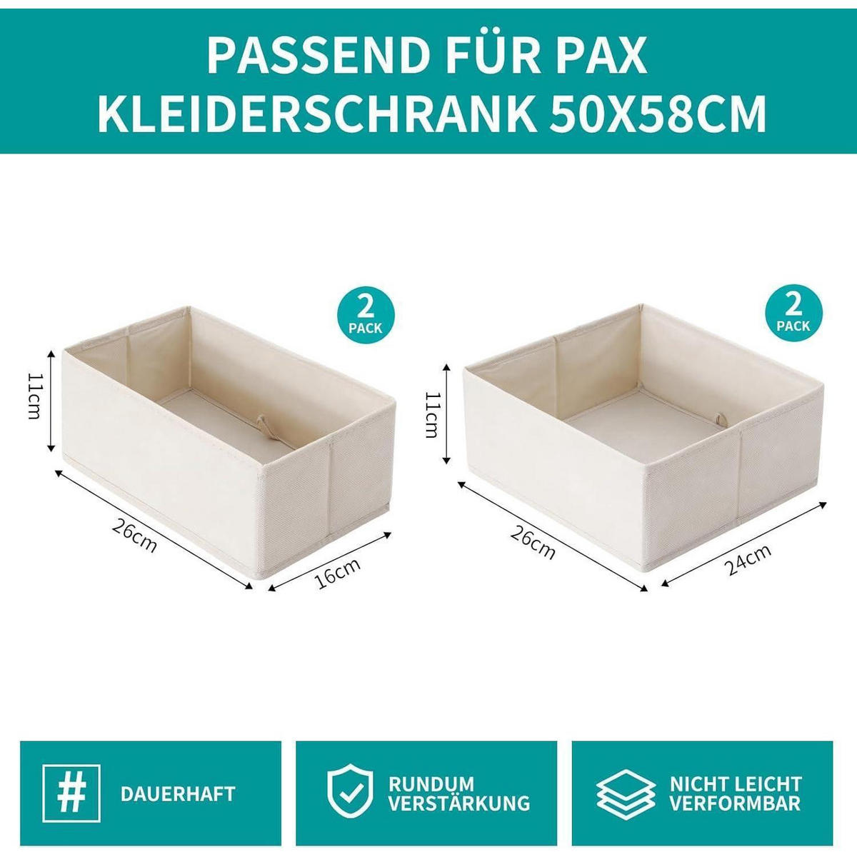 SCHUBLADEN Organizer 4er Set Beige 50x58 cm - Beige, Textil (28/12/28cm)