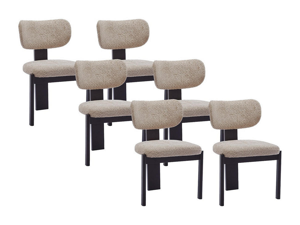 STUHL 6er-Set - Bouclé-Stoff & Kautschukholz - Taupe & Schwarz - WILANA - Taupe/Schwarz, Textil (56/85/60cm) - Vente-Unique