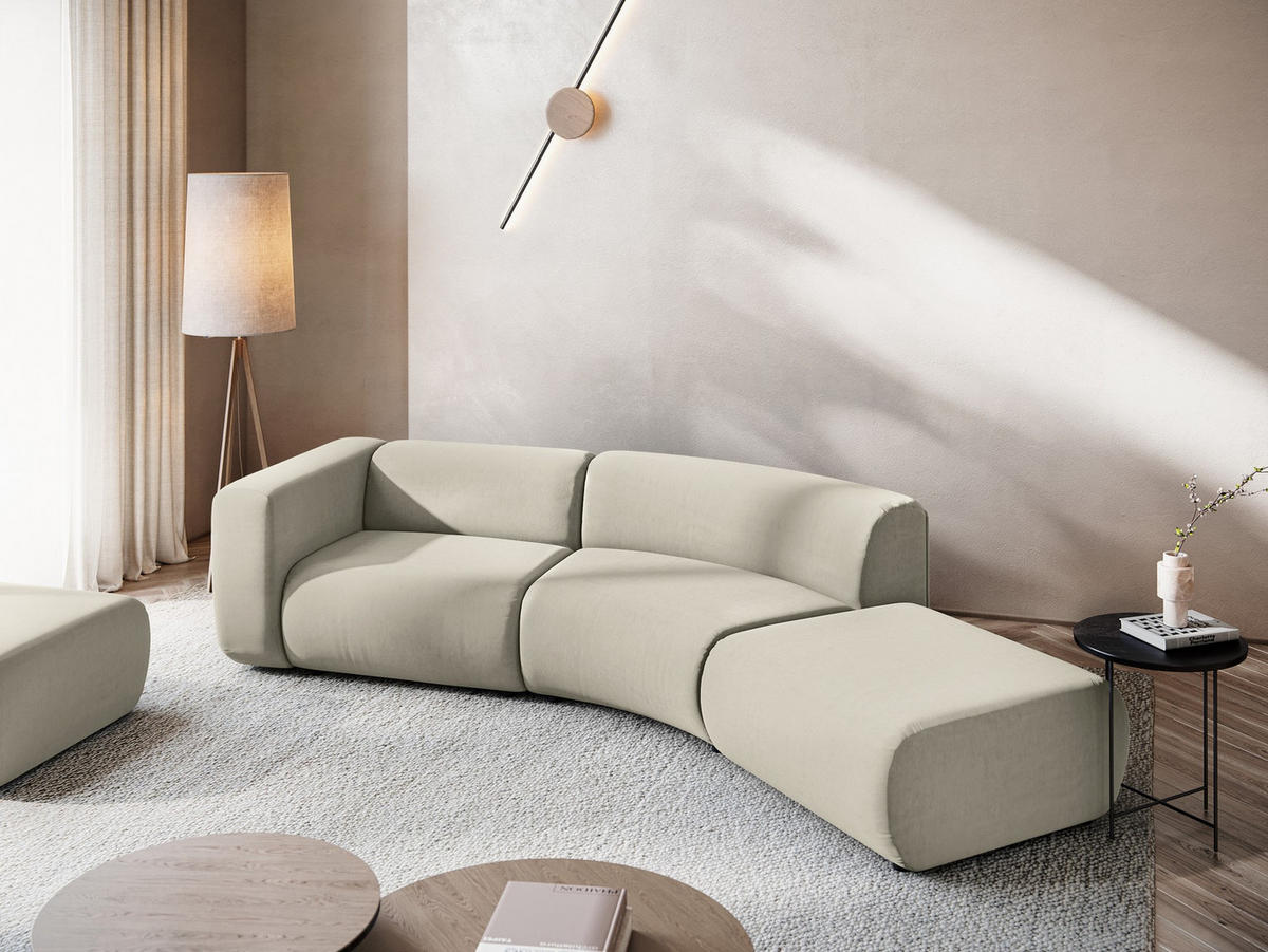 4-SITZER-SOFA Samt Stoff Creme - Perlmutt/Creme, Kunststoff/Textil (335/70/166cm) - Makamii