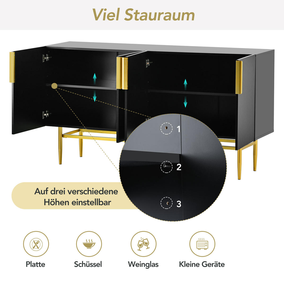 SIDEBOARD Schwarz 153/41/80 cm - Schwarz, Holzwerkstoff (40.5/80/152.5cm) - Urban Meuble